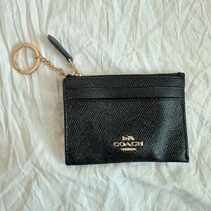 Coach Black Crossgrain Leather Mini Skinny ID Case Keychain Wallet F88250 EUC